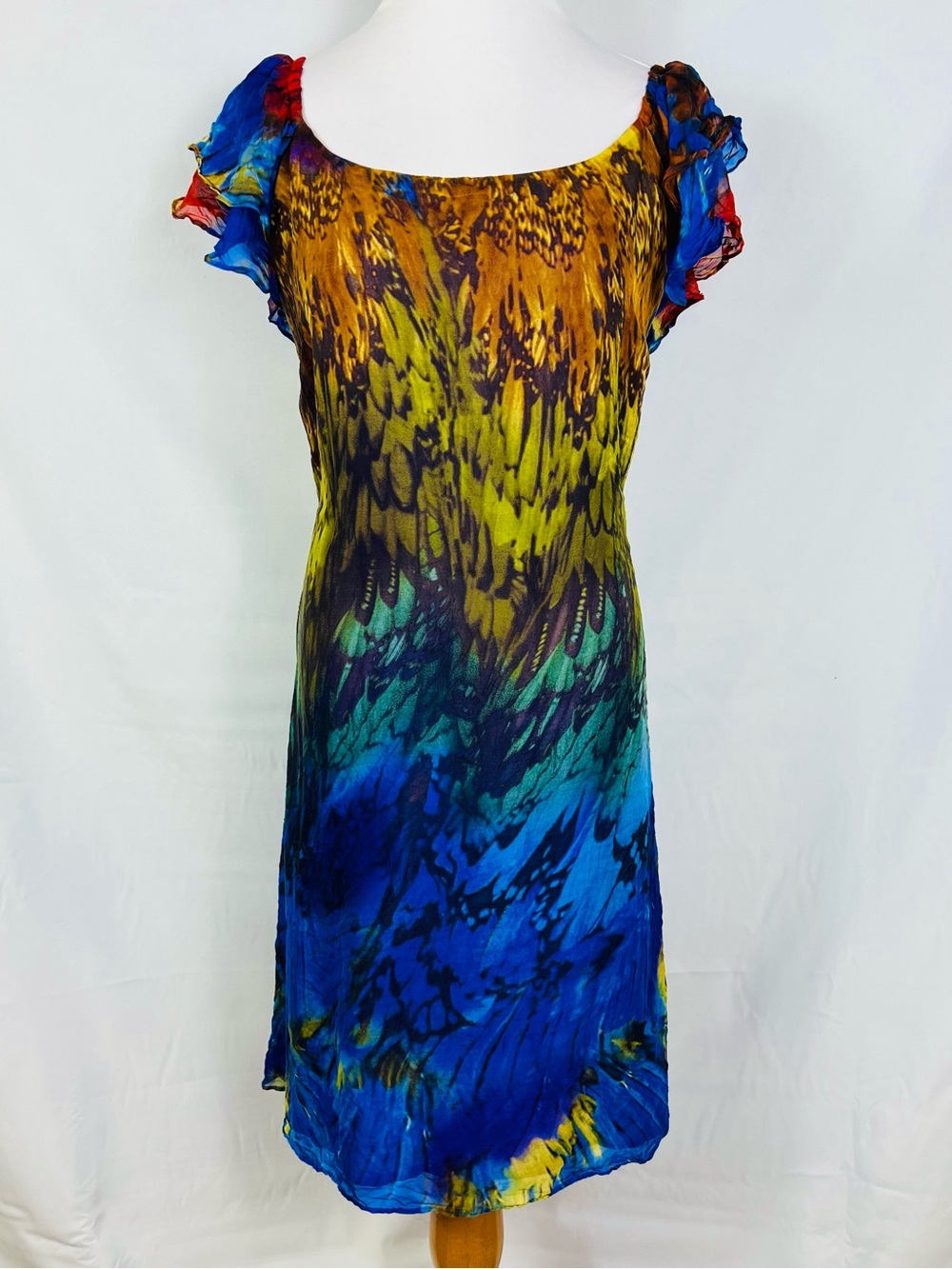 100% Silk Multicolor Scoop Neck Casual Dress